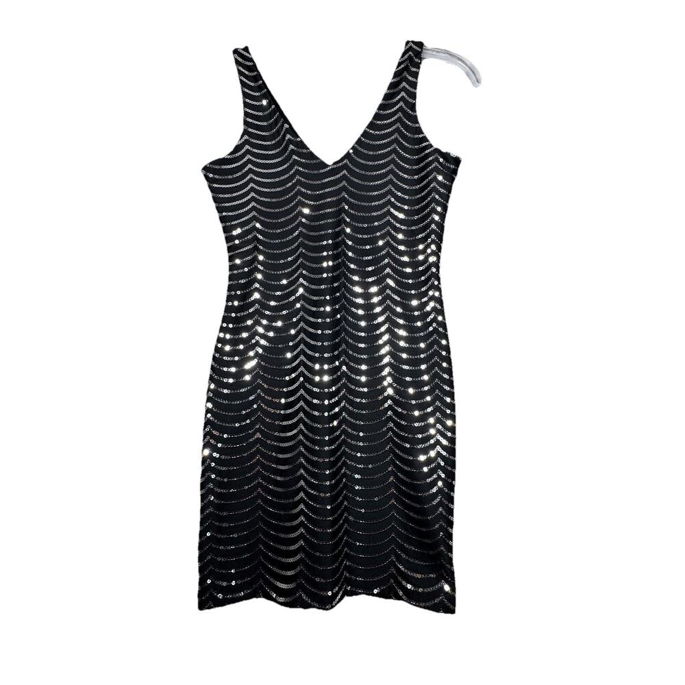 Snap Dress Women Medium Black Silver Allover Scalloped Sequins Party Date Night